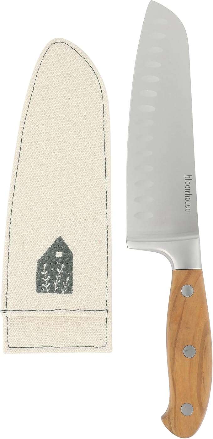 Bloomhouse Santoku Knife - 7-Inch German Stainless Steel Knive with Forged Italian Olive Wood Handle Two Time Oprah's Favorite Things Winner - Full Tang Kitchen Knife for Slicing Dicing & Mincing - Image 4