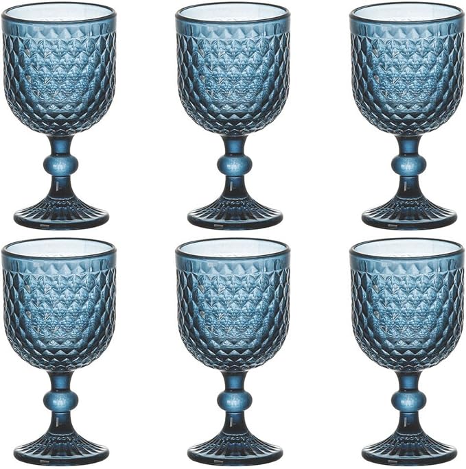 Taganov Blue Wine Glass Goblets set of 6 Vintage Glassware Colored Stemware 13.5 oz for Wedding Party Bar Housewarming Gift by Taganov