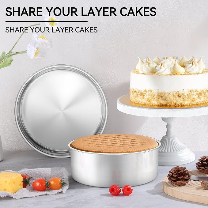 Leonyo 9½ Inch Cake Pan 2 Pack, Round Baking Pan Stainless Steel Layer Birthday Wedding Cake Oven Pans, Bakeware Set for baking, Even Heating, Non Toxic & Healthy, Heavy-Duty, Dishwasher Safe - Image 5