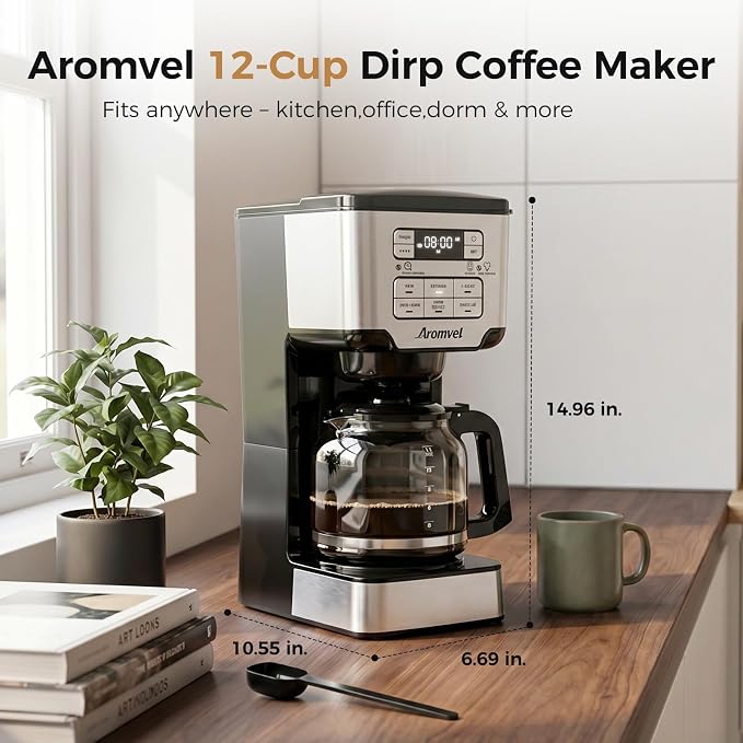 12-Cup Programmable Drip Coffee Maker - Glass Carafe | 3 Brew Strengths (1-4 Cup/Classic/Rich), 24-Hour Timer & 4-Hour Warming Plate for Home Office - Image 5