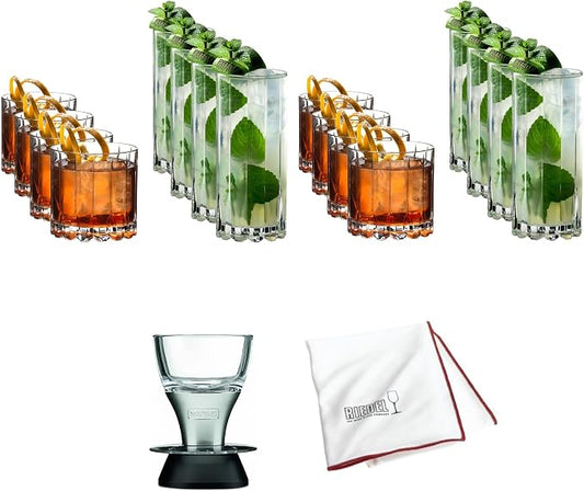 Riedel Rocks and Highball 16-Glass Set Bundle | Professional aerator, large microfiber polishing cloth, (4 items) by Unknown