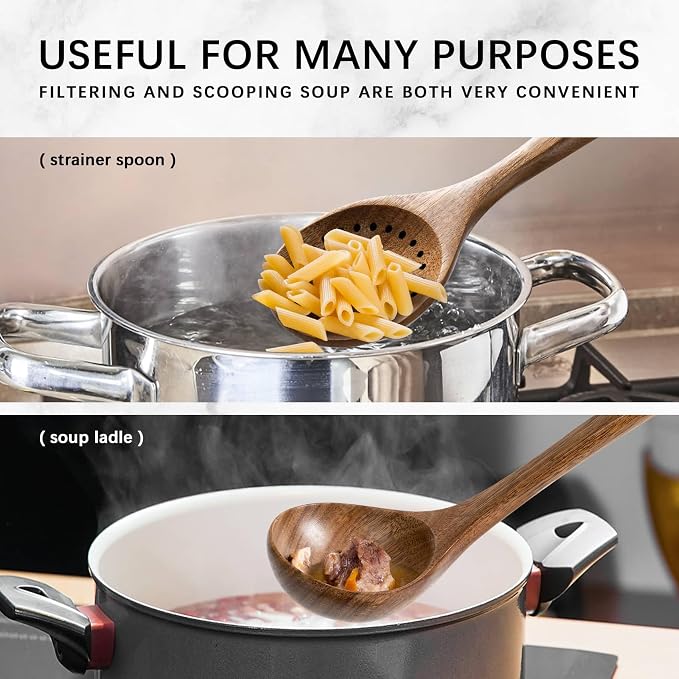 Wooden Spoons for Cooking, 8-Piece Acacia Wood Cooking Utensil Set | Spoons and spatulas stir, mix, flip and serve; balanced handles offer control while staying gentle on nonstick cookware. - Image 5