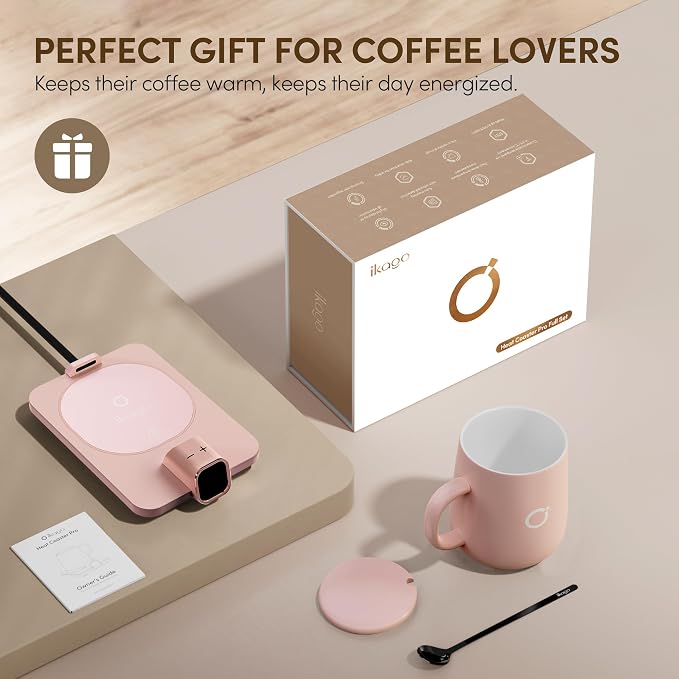 Coffee Cup Warmer & IKAGO Mug Set, 1℉ Precise Temp Control Mug Warmer | Auto Shut Off, Infrared Sensor, Dual Temp Display, ℉/℃ Optional, 15oz Mug with Spoon & Lid Included, Gifts for Men Women - Image 8