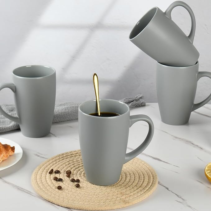 BYCNZB 20oz Extra Large Ceramic Tall Coffee Mugs Set for Coffee Tea Hot Cocoa set of 4 Dishwasher & Microwave Safe (Matte gray) - Image 6