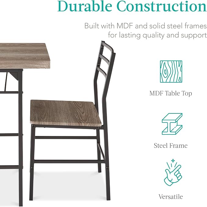 Best Choice Products 3-Piece Modern Dining Set, Space Saving Dinette for Kitchen, Dining Room, Small Space w/Steel Frame, Built-in Storage Rack - Gray/Black - Image 6