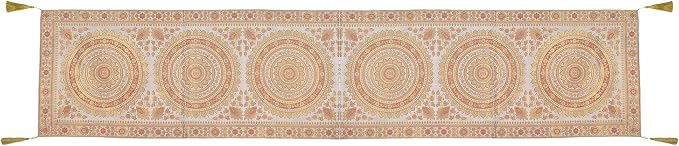 Indian Handmade Indian Traditional Table Runner Ethnic Kitchen Table Cloth for Wedding Bridal Birthday Party Diwali Decorations - Mandala Design - White - Image 6