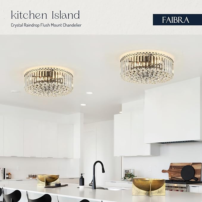 17.3" Black K9 Crystal Raindrop Flush Mount Ceiling Light, Modern Chandelier, Round Luxury Light Fixture for Dining Room, Bedroom, Hallway, Kitchen Island & Living Room - Image 7