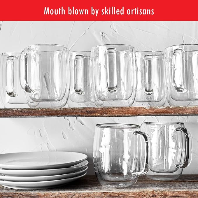 Zwilling Sorrento Plus 2-Pc Double Wall Insulated Glass Coffee Mug Set | Double-Wall Glass Keeps Drinks Hot or Cold Longer. Comfortable to hold. Mouth-blown Glass Mugs by Skilled Artisan - Image 7