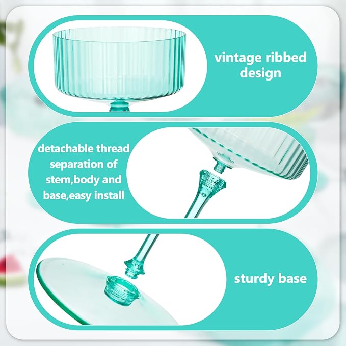 Jingmore 48 Pcs Ribbed Martini Glasses 10 oz Disposable Plastic Vintage Ribbed Coupe Glasses Unbreakable Dessert Parfait Glassware for Wedding Birthday Party Supplies (Light Green) - Image 4