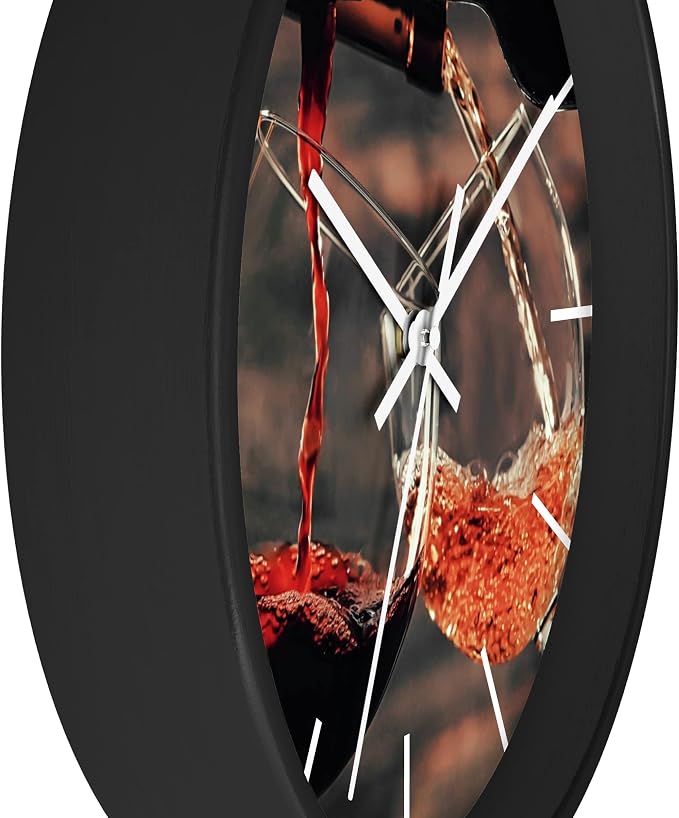Mozingo ~ Wine Clock for Kitchen Bar Wall It's Wine O'clock Silent Time Gift Home Decor Made In USA, 10" (Hour Marks - Lines, Clock Frame Color - Black, Wine Theme #01) - Image 2