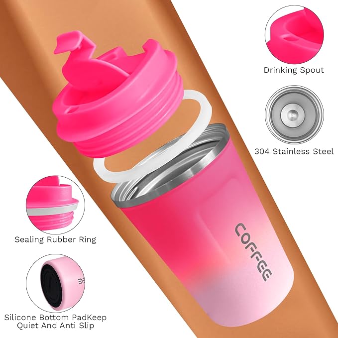 SPLMIFA Travel Coffee Mugs Leak-Proof, Reusable Coffee Cups with Lids, Stainless Steel Vacuum Insulated Coffee Tumblers, Thermal Insulation Cup for Men and Women Hot & Cold Drinks(2nd-Red White, 17OZ) - Image 3