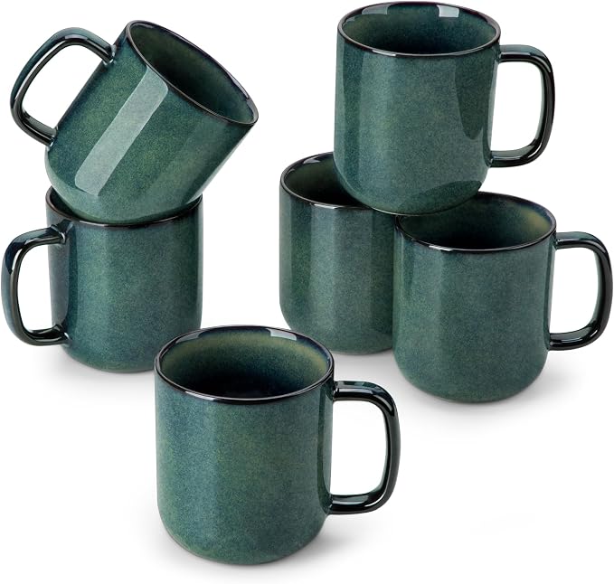 vancasso STARRY Coffee Mugs Set, 16 oz Ceramic Coffee Cups for Americano Hot Tea Iced Coffee Cold Brew Cocoa Milk Stoneware Mugs Set of 6, Dishwasher & Microwave Safe, Green by vancasso