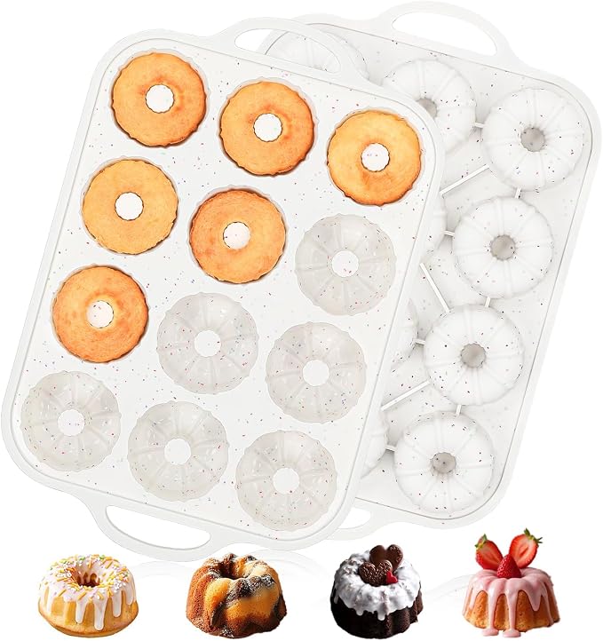 Vinino 3 Inch Silicone Mini Fluted Tube Cake Pans, 2 Pack with Metal Frame | 12-Cavity Mini Cake Mold Set for Batch Baking, Perfect for Flan, Donuts, Muffins, Brownies & Desserts by VININO