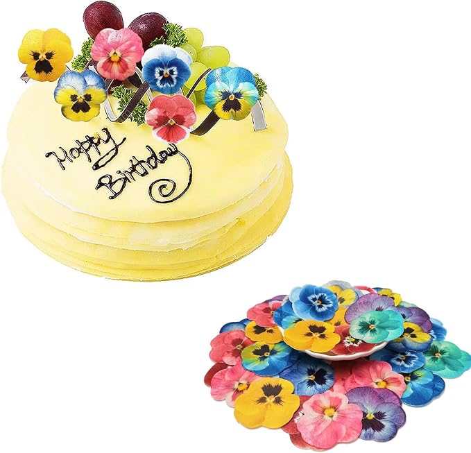 48 Pcs Edible Flowers Cupcake Toppers Small Pastel Flowers Cake Toppers Edible Wafer Pansies for Baby Shower Kids Birthday Party Wedding Food Decorations Mixed Color - Image 5