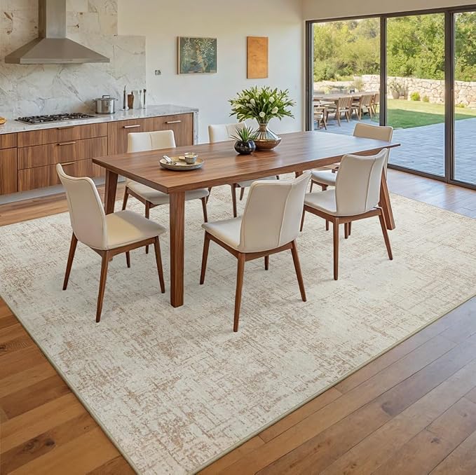 10x12 Area Rug for Living Room Bedroom: Non-Slip Modern Beige White | Machine Washable TPR Backing, Stain-Resistant Low Pile, Pet & Kid Friendly, Abstract Decor for Dining Room, Dorm, Home Office - Image 8