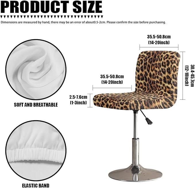 Leopard Pattern Set of 2 Bar Stool Covers, Bar Stool Slipcover Chair Cover with Elastic Bands Soft Washable Dining Chair Slipcovers - Image 7