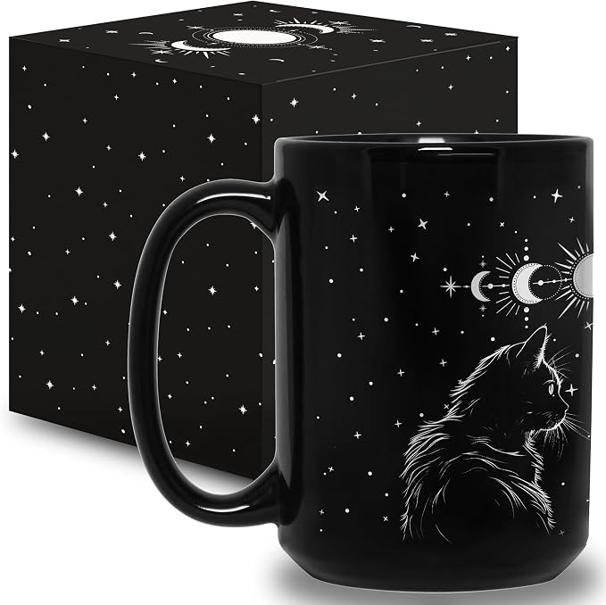 Black Cat Mug 15oz Cat Lover Gifts for Women Funny Goth Coffee Mug - Witch, Goth Decor Christmas Cup With Cats Goth Gift Witchy Gifts for Women, Men - Xmas Decorations Cats Christmas Gothic Home Decor by STARTERFLUID
