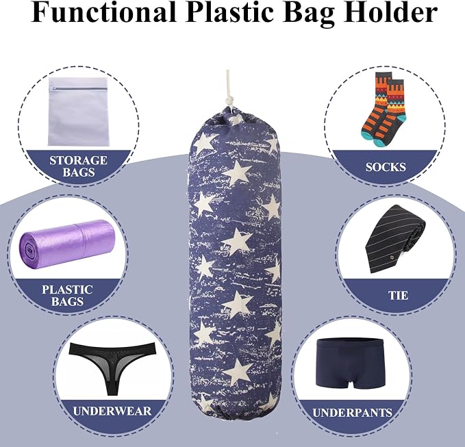 Plastic Bag Holder, Wall Mount Grocery Bag Organizer, Heavy Duty Storage for Home Kitchen Camper (Blue Stars) - Image 4