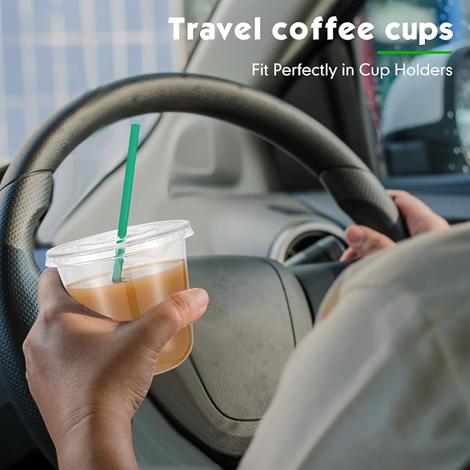 Baderke 25 Set Plastic Cups with Lids and Straws, Disposable Plastic Iced Coffee Cup for Cold Beverage Juice Smoothie Crystal for Coffee Shops Party Catering (Clear,10 oz) - Image 6