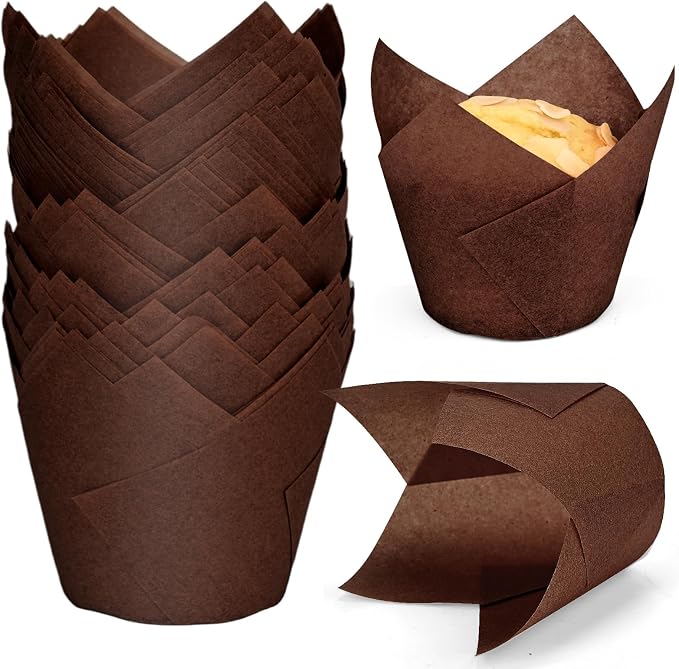 100pcs Extra Large Size Tulip Cupcake Liners for Baking Cups, Food Graded Parchment Paper Large Muffin Liners Holders, Greaseproof Cup cake Wrappers for Party, Christmas by Neyimqr (Coffee) by Neyimqr
