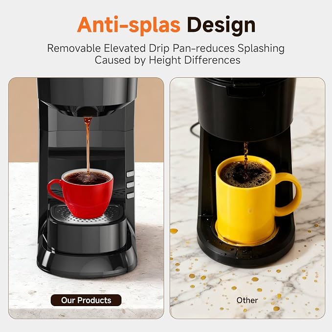 Coffee Maker, Single Serve Brewer for K Pods & Ground-Black | 2 in 1, 6-24oz and 2-4 Mins Rapid Brew, Compact Coffee Machine for Kitchen Office RV Camping - Image 4