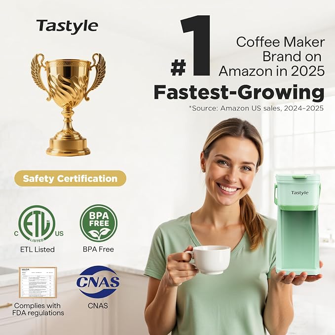 Tastyle Mini Single Serve Coffee Maker for K Cups and Grounds with Handle | for Travel, Camping, Office, RV and Dorm, Portable Handle, 120V, 6 to 12 Oz Brew Size, BPA Free, K302, Oasis - Image 3
