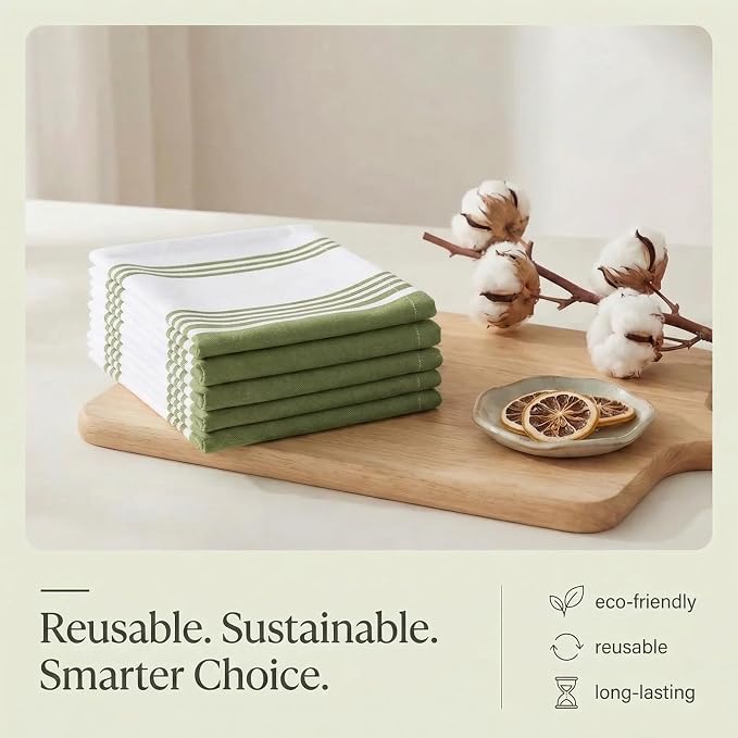 Urban Villa Kitchen Towels Cotton Dish Towels 20”x30” (Set of 6) Green Wht - Image 8