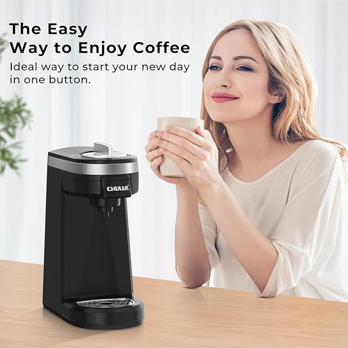 CHULUX Mini Single Serve Coffee Maker for K Pod, Brew Up to 12oz Cup, Black | Fast-Heating Boiler System, Single Cup Brewing, Portable Compact Design, Four-Hole Multi-Stream Needle, Adjustable Drip Tray - Image 6