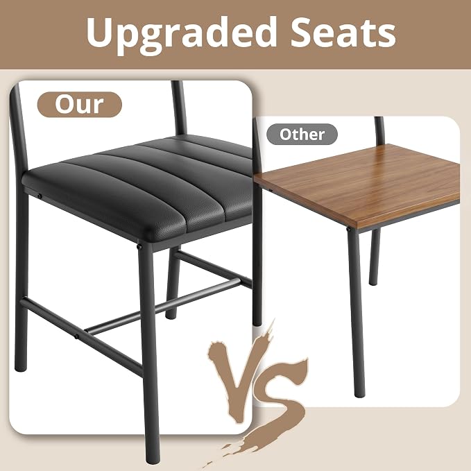 IRONCK Dining Table Set for 4, Kitchen Table and Chairs Set, Walnut | Kitchen Table with Upholstered Bench and 2 Chairs for Small Space, Apartment - Image 5
