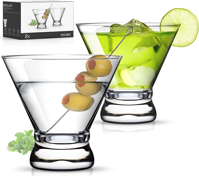 Martini Glasses Set of 2, 8oz Coupe Cocktail Glasses for Margarita | Manhattan, Cosmopolitan, Espresso, Home Bar, Evening Parties, Birthdays, Housewarming Gift by LUNAMANTHA