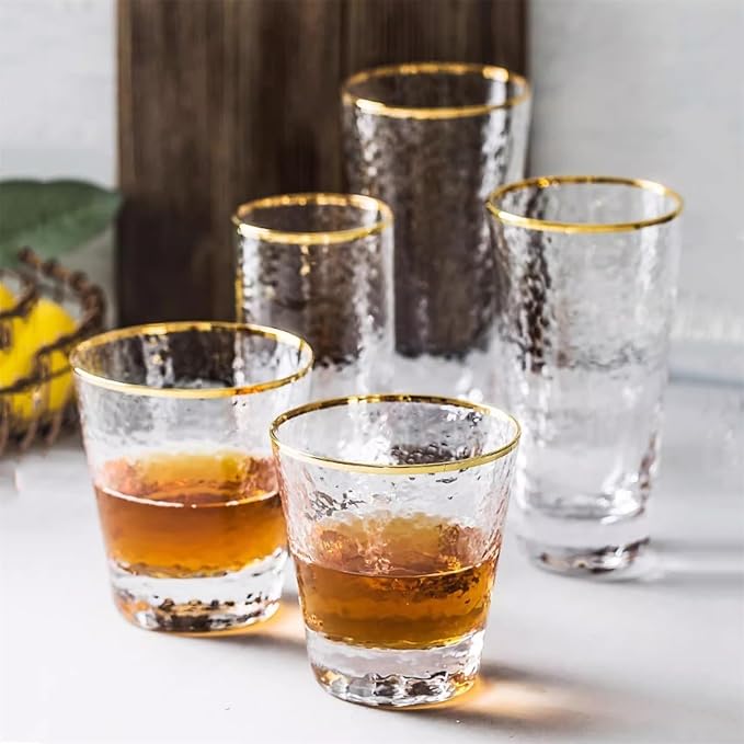 drinking glassware Hammered Tapered Glass Cups with Gold Rim(Small) - Image 7