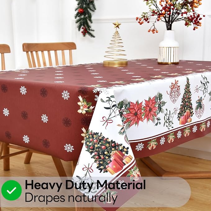 Christmas Table Cloth Rectangle Heavy Duty Vinyl Red Christmas Tablecloth Plastic Reusable Santa Tablecloth Wpieable Waterproof PVC Xmas Table Cover for Dining Party New Year(Red, 54"x72") - Image 5
