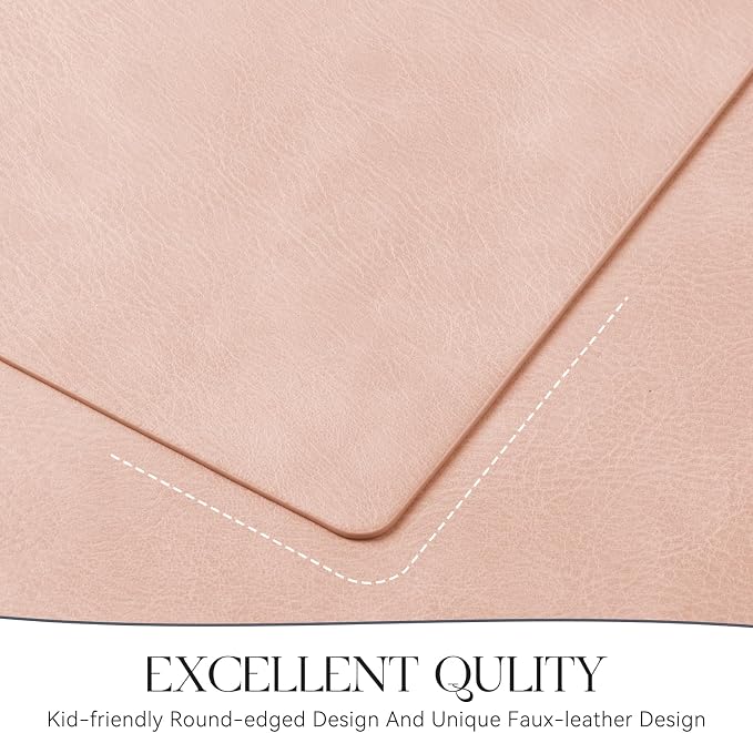 MOSAYT Vinyl Placemats Set of 8-12 X 17 Inch - Faux Leather 100% Waterproof Oil-Proof Wipeable PU Place Mats, Heat Resistant Reversible Table Mats for Kitchen, Dining, Outdoor, Pink - Image 5