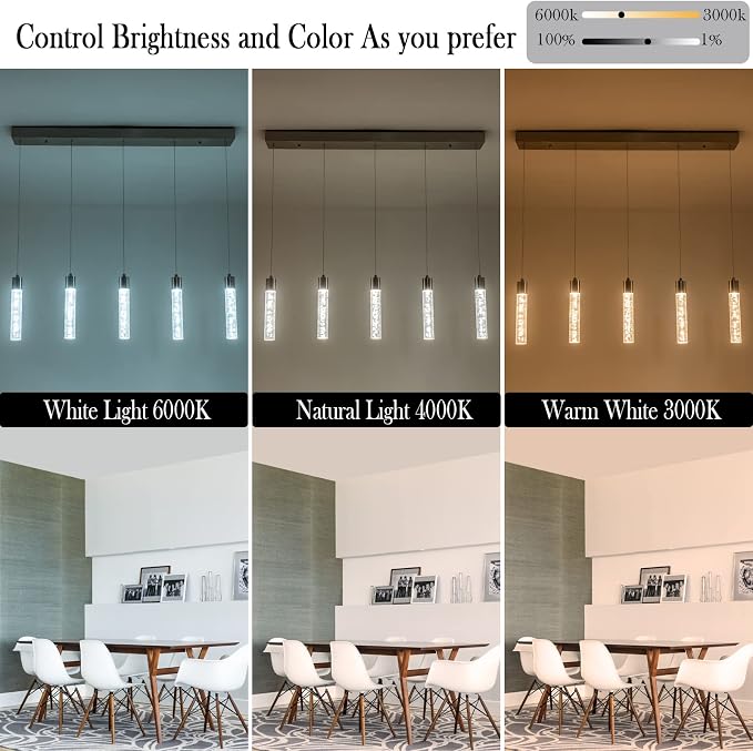 Pendant Light Kitchen Island with Remote Control - Brushed Nickel Adjustable Height Kitchen Island Light, 3000K/4000K/6000K Dimmable LED Handing Light for Dining Room, Bar, Hallway - Image 2