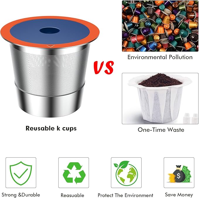 Stainless Steel Reusable K Cups for Keuring 2.0& 1.0, Reusable Coffee Pods for Keuring Coffee Maker,2 Pack K Cups with 1 Pack Scoop, Permanent Filters （2Pack)