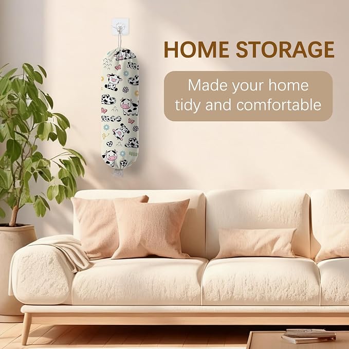 Cow Plastic Bag Holder Dispenser, Plastic Grocery Bag Organizer & Wall Mount Paper Trash Bags Saver Storage for Kitchen Home Pantry Decor, Cute Cow Shopping Bags Storage Dispenser - Image 8