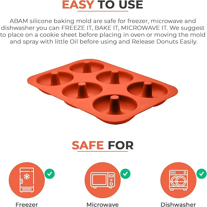 ABAM Premium Silicone 3.5 inch Donut Pan 3-Pack of Non-Stick Food Grade Silicone baking mold with 18 donut molds of Bagel Making Tray perfect for Microwave, Freezer & Dishwasher safe.