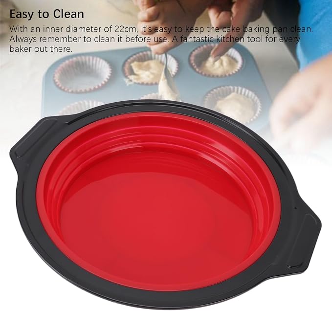 Cake Baking Pan, Silicone Cake Pan Foldable Press Type Quick Release Round Baking Pan for Layer Cake Cheese Cake Chiffon Cake (Red) - Image 5