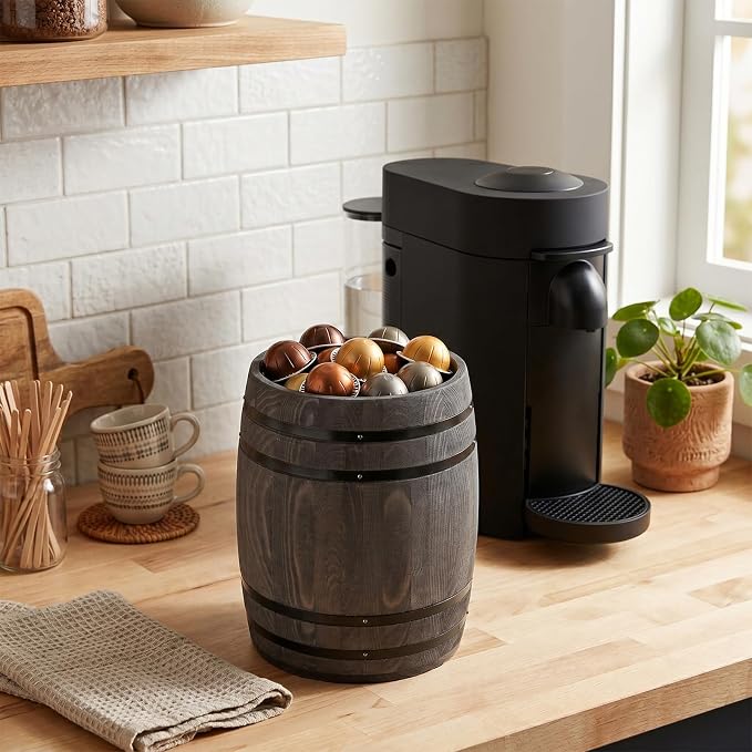 MyGift Wine Barrel Design Kitchen Utensil Crock, Vintage Gray Solid Wood Cooking Tool Holder | Add rustic charm to your kitchen with a solid wood utensil crock featuring a wine barrel-inspired design for cooking tools - Image 6