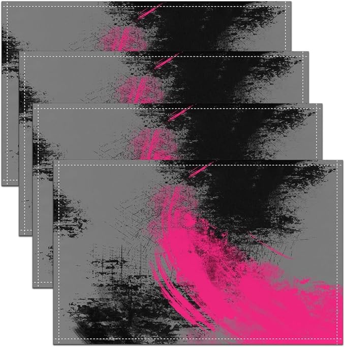 Feelyou Hot Pink Grey Black Placemats Set of 4 18"x12" Kids Abstract Placemat for Kitchen Dining Table Decor Indoor Outdoor for Boys Geometric Table Place Mats, Modern Art Luxury by Feelyou