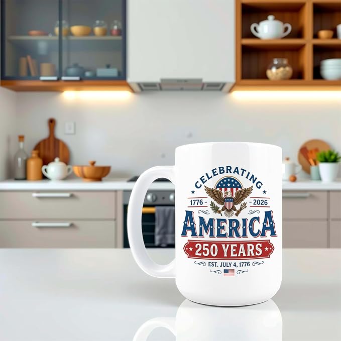 America 250 Coffee Mug, 250 Anniversary USA Coffee Mug, 250th Anniversary USA Cup, 15 oz Ceramic Patriotic Cups, America Gifts, Patriotic Gift, Independence Day, 4th of July - Image 6
