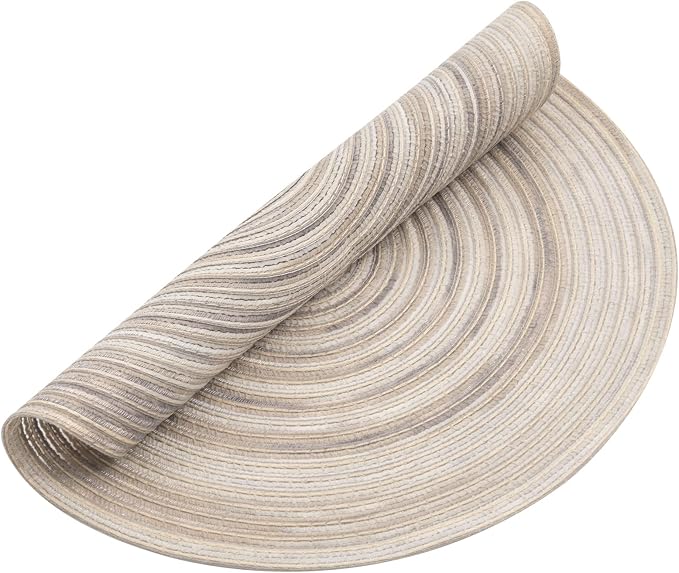 SHACOS Round Braided Placemats 15 inch Set of 6 Washable Kitchen Table Placemats for Home Wedding Party (Rainbow Gray, 6) - Image 8