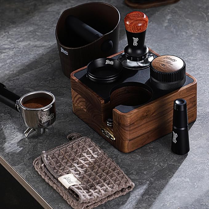 Bincoo 51mm Espresso Distributor Hand Tamper - Adjustable Coffee Leveler Tool for 51mm Portafilter, Walnut Wood Lid, 3-Slope Base Adjustable Depth Espresso Distributor for Barista