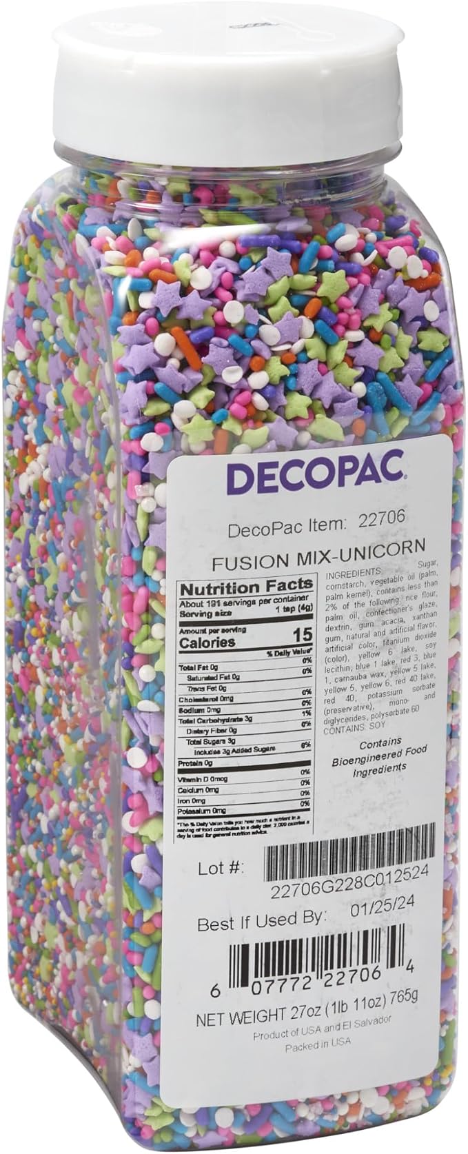 DecoPac Unicorn Fusion Mix Sprinkles, 27oz, Magical Candy Sprinkles in Handheld Container, Edible Decorations For Celebration Cakes, Cupcakes, Cookies and Donuts by Decopac