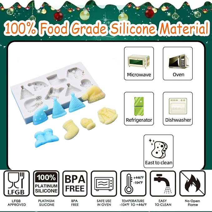 1 Pcs Christmas Silicone Molds for Chocolate Holiday Silicone Mold 3D Christmas Hat Clothes Boots Glove Shape Chocolate Molds for Soap Jello Chocolate Cake Madeleine Candle Molds
