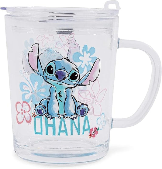 Disney Lilo & Stitch Ohana Glass Mug With Lid | Holds 14 Ounces