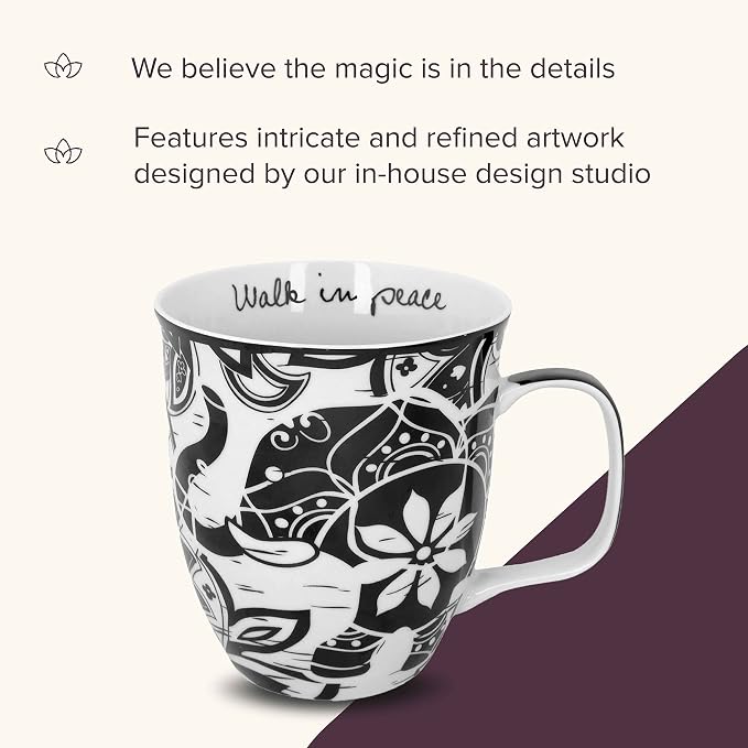 Karma Gifts 14 oz Black and White Boho Mug Elephant - Cute Coffee and Tea Mug - Ceramic Coffee Mugs for Women and Men - Image 4