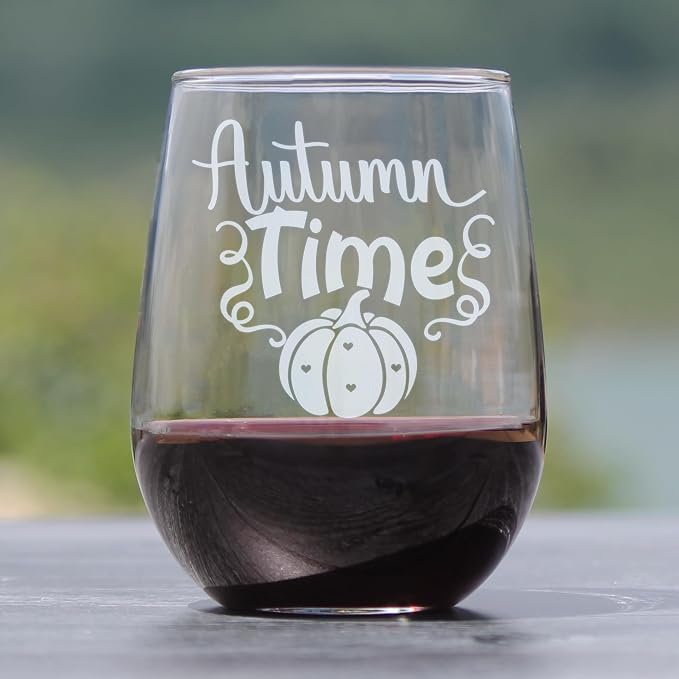 Autumn Times Stemless Wine Glass, Hand Engraved Etched Pumpkin Decor, Fall Lover, Cozy Vibes Glassware - Image 2