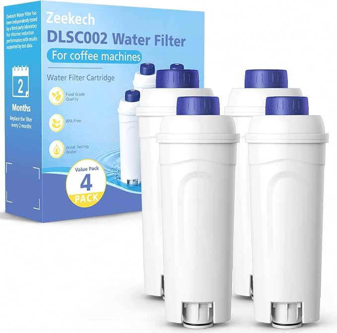 4 Pack DLSC002 Magnifica Evo Water Filter For DeLonghi Coffee Machine | Activated Carbon Softener For Dinamica, Eletta, Ecam, Esam, Etam, Bco, Ec Series For Delonghi Water Filter Replacement by Zeekech