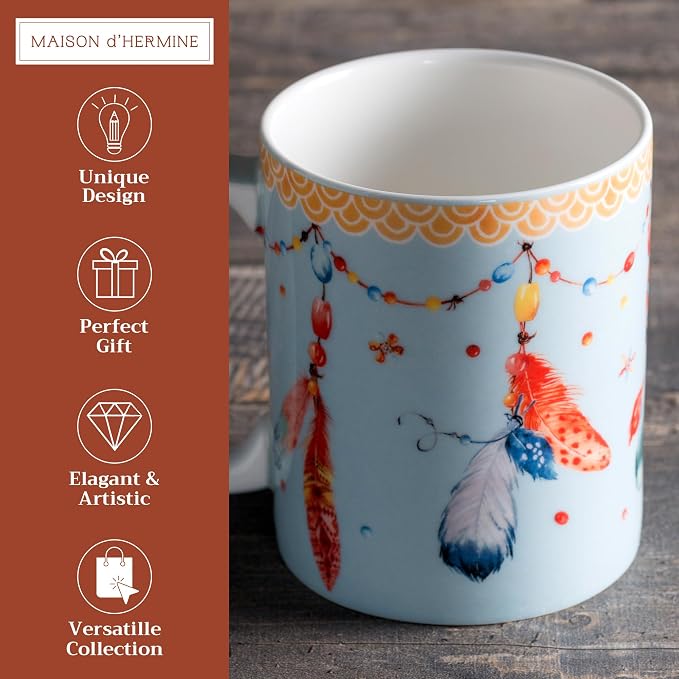 Maison d' Hermine Coffee Mug with Handles Tea Cups (12 Ounce, Pack of 1) | Fine Bone China Coffee Mugs for Hot Beverages Cappuccino Latte Home Restaurant Hotel Spring Summer -Ibiza - Blue - Festival - Image 2
